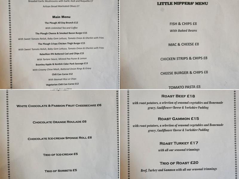 The Plough Hyde Heath Menu