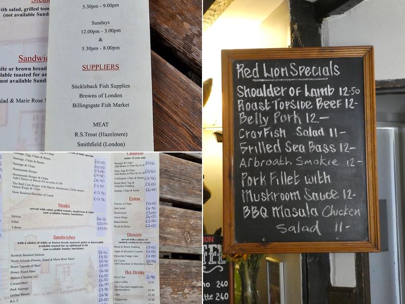 The Red Lion PH Menu