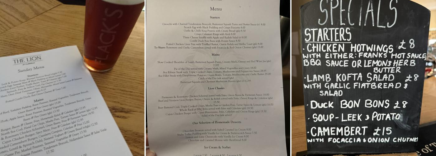 The Lion Menu