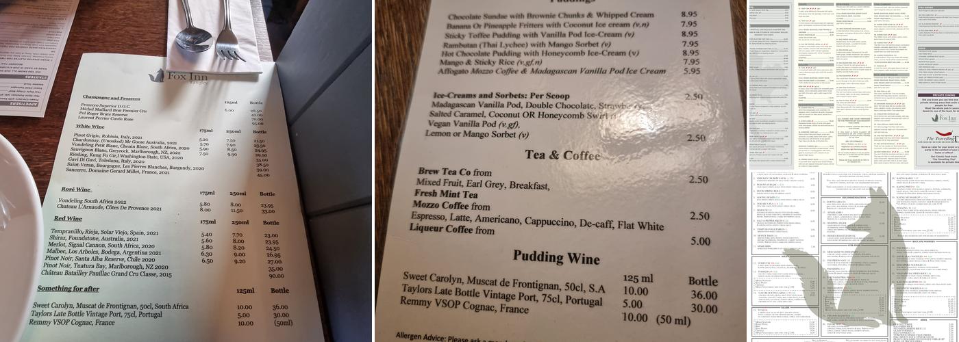 The Fox Inn Menu