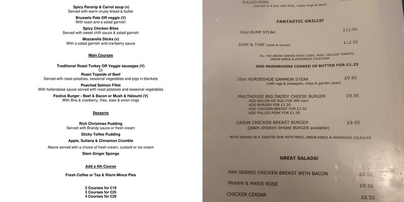 The Malt House Menu