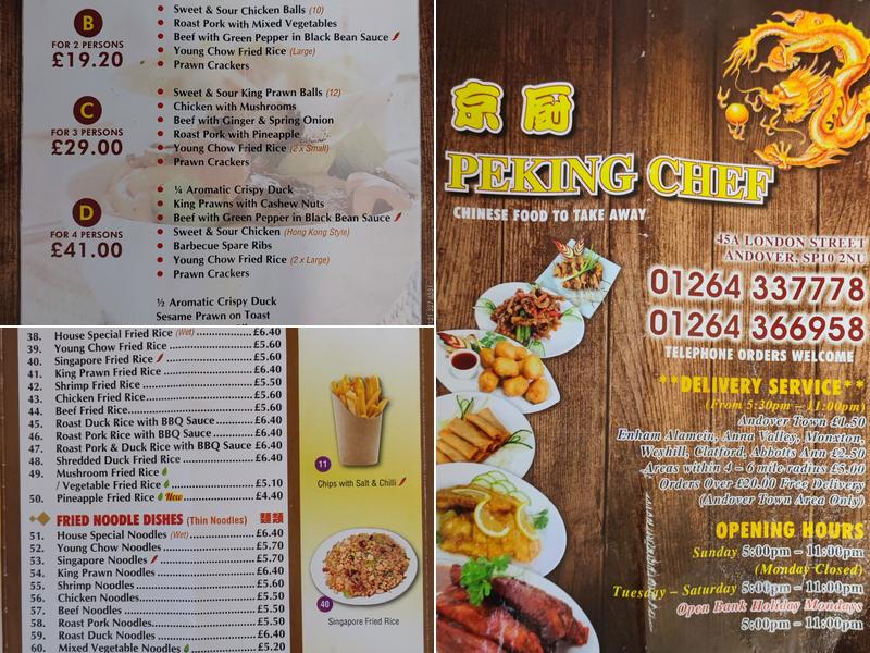 Peking Chef Chinese Takeaway Andover Menu