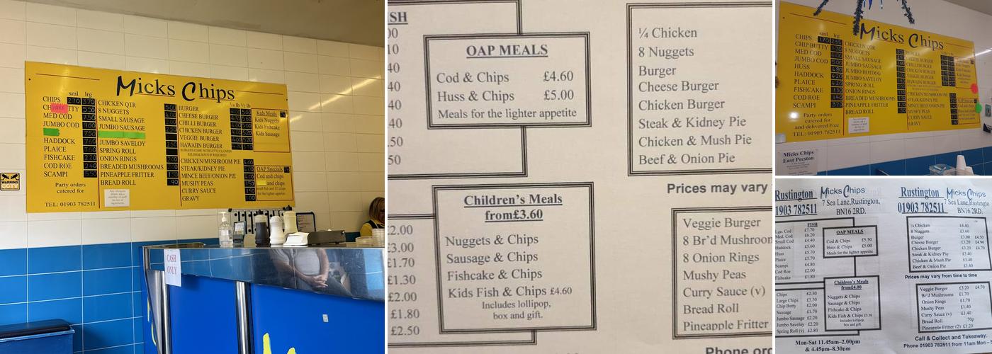 Micks Chips Menu