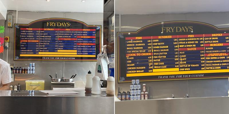 Frydays Menu