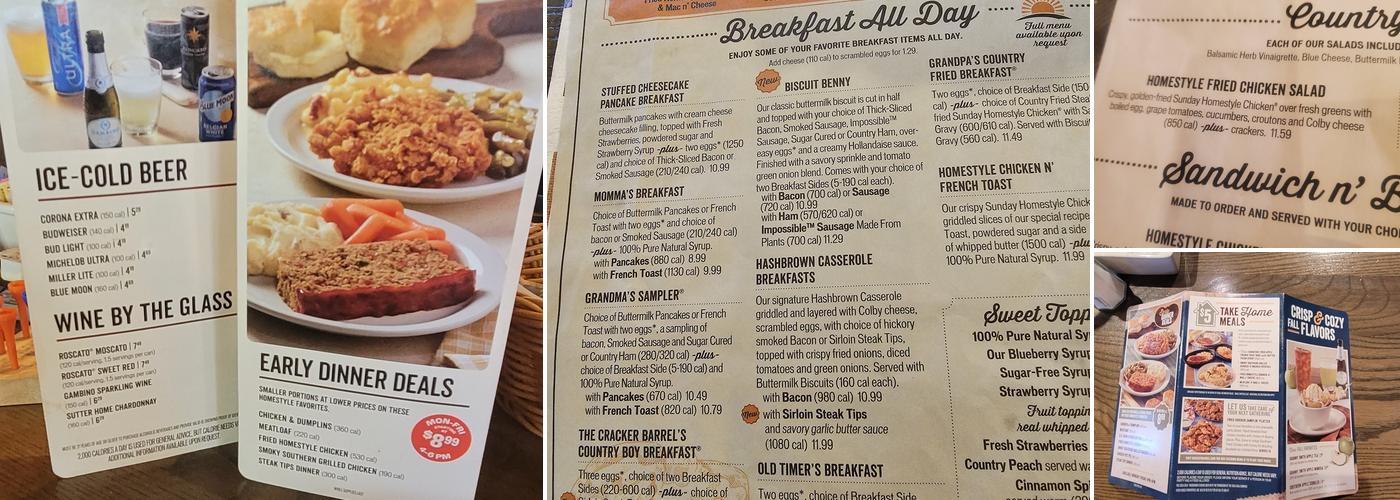 Cracker Barrel Old Country Store Menu