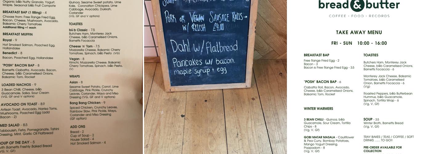 Bread & Butter Cafe Menu