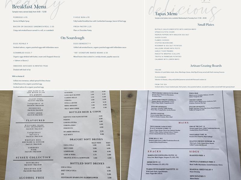 180 Degrees Bar & Kitchen Menu