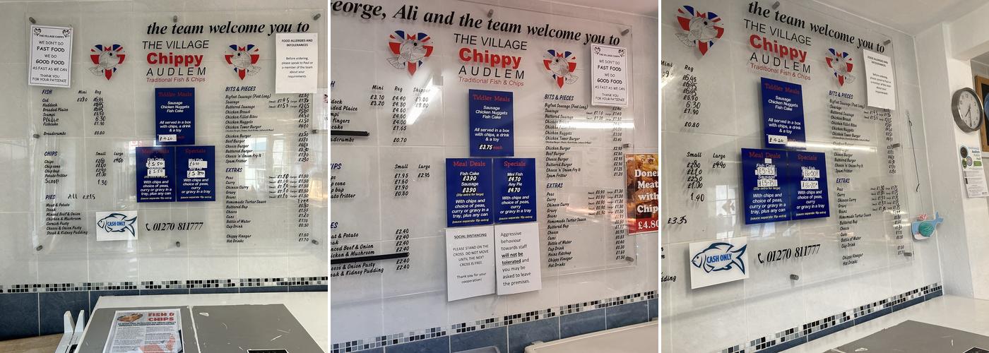 The Village Chippy Audlem Menu