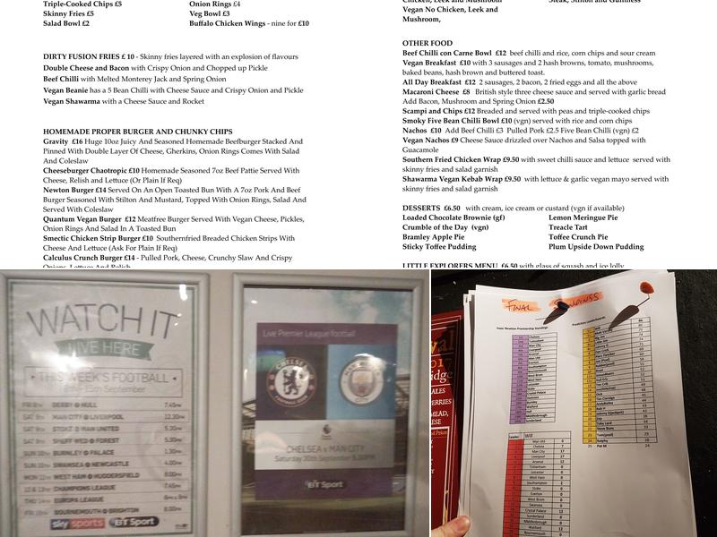 Sir Isaac Newton Menu