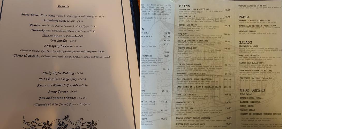 The Red Lion, Old Marston, Oxford Menu