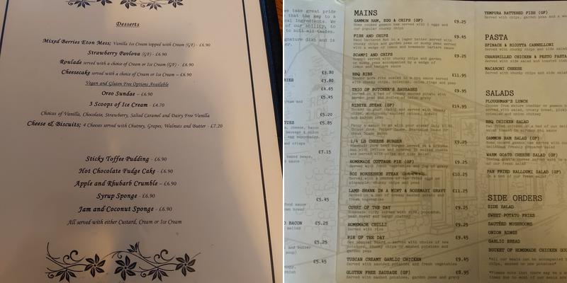 The Red Lion, Old Marston, Oxford Menu