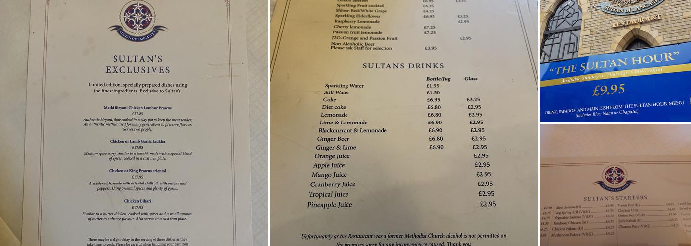 Sultan Of Lancaster Indian Restaurant Menu