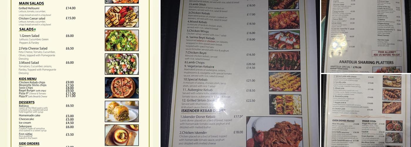 Anatolia Turkish Mez Bar & Restaurant Menu