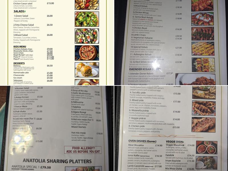 Anatolia Turkish Mez Bar & Restaurant Menu