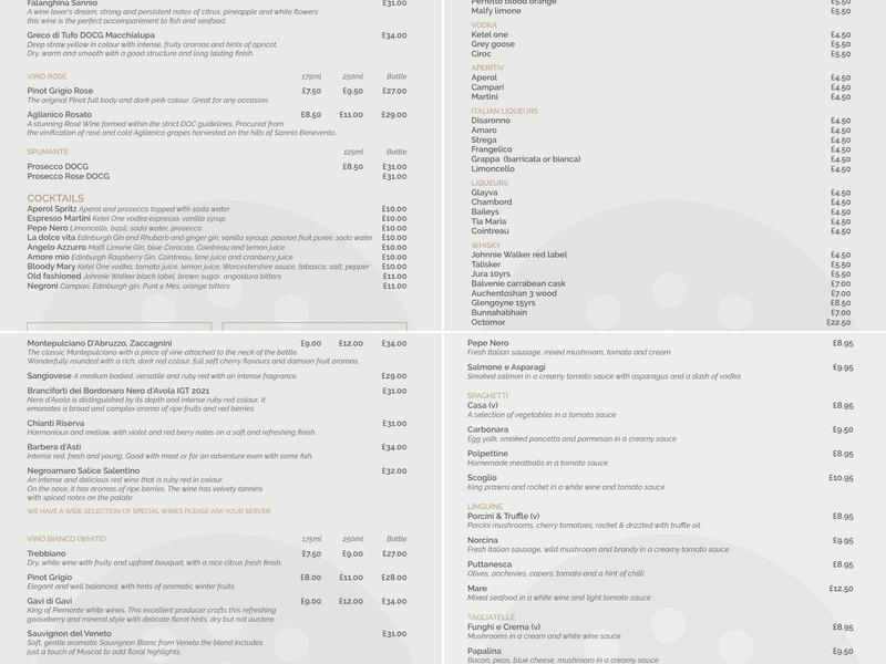 Pepe Nero Restaurant Menu