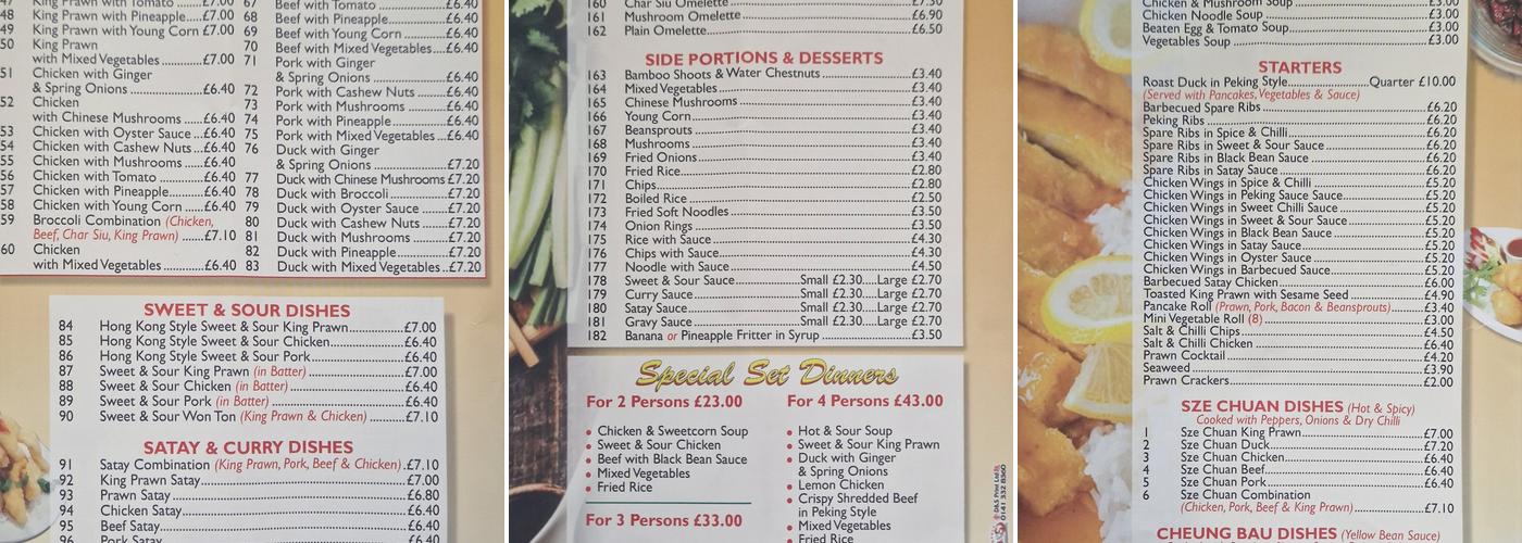 Golden River Chinese Takeaway Menu