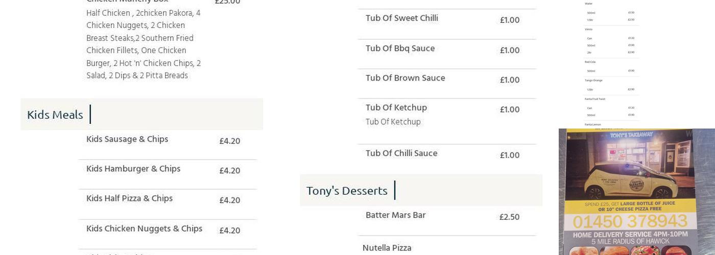 Tony's Takeaway Hawick Menu