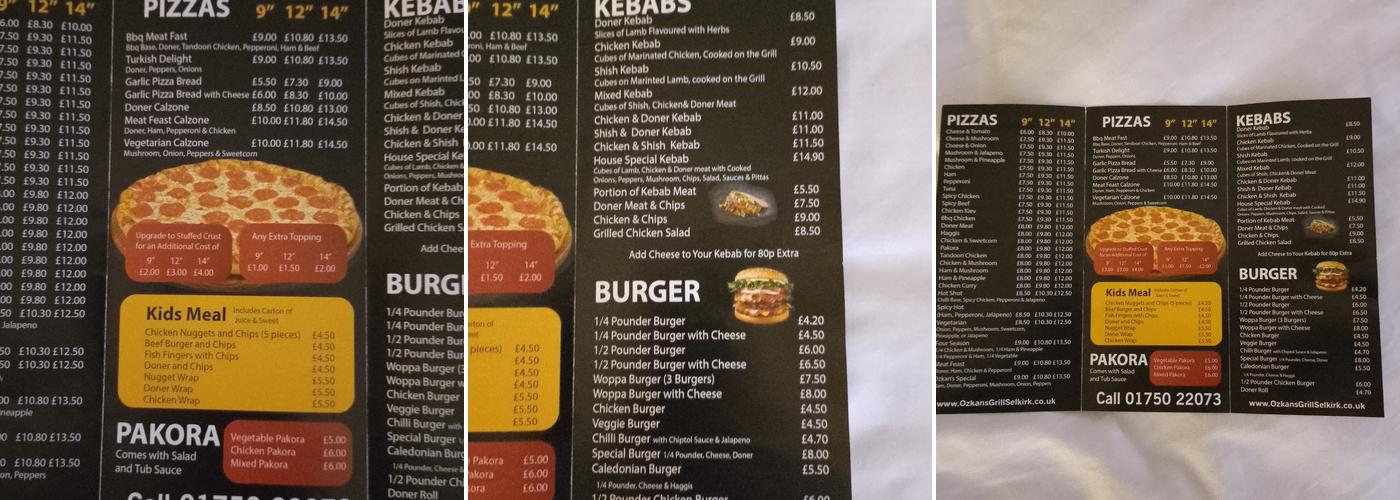 Ozkan's Grill Takeaway Selkirk Menu