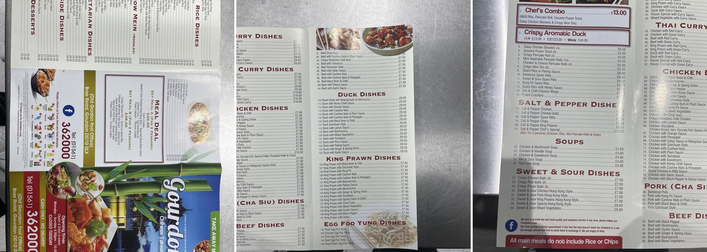 Gourdon chinese takeaway Menu