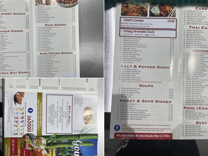 Gourdon chinese takeaway Menu