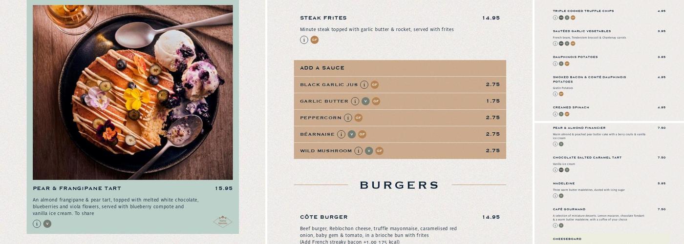 Côte Dorchester Menu