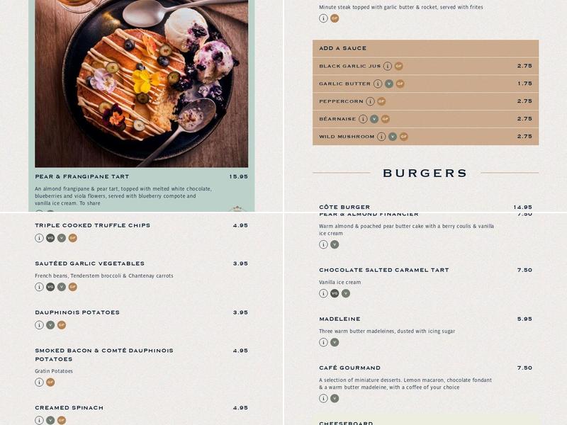 Côte Dorchester Menu