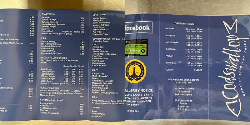 Codswallop Fish & Chips Menu