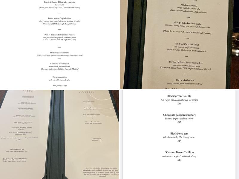 The Elder Restaurant Menu