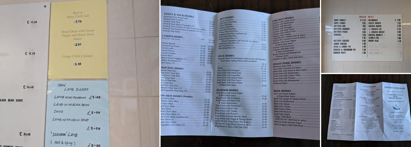 The Golden Fish Bar Two Menu