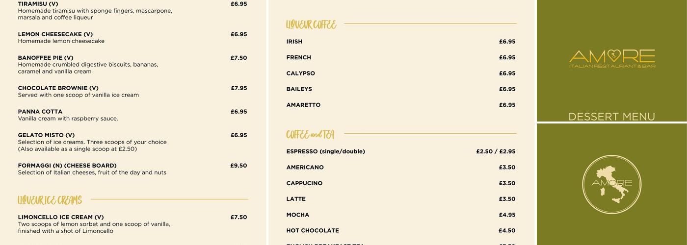Amore Italian Restaurant - Corsham Menu