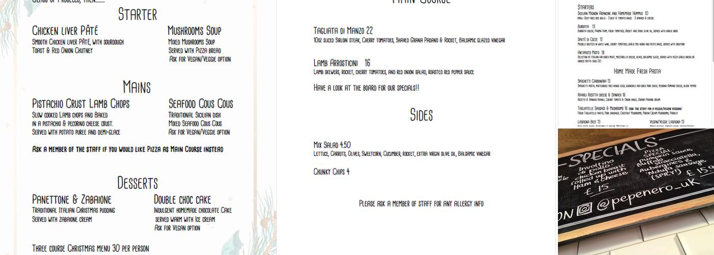 Pepenero Pizza Restaurant Menu