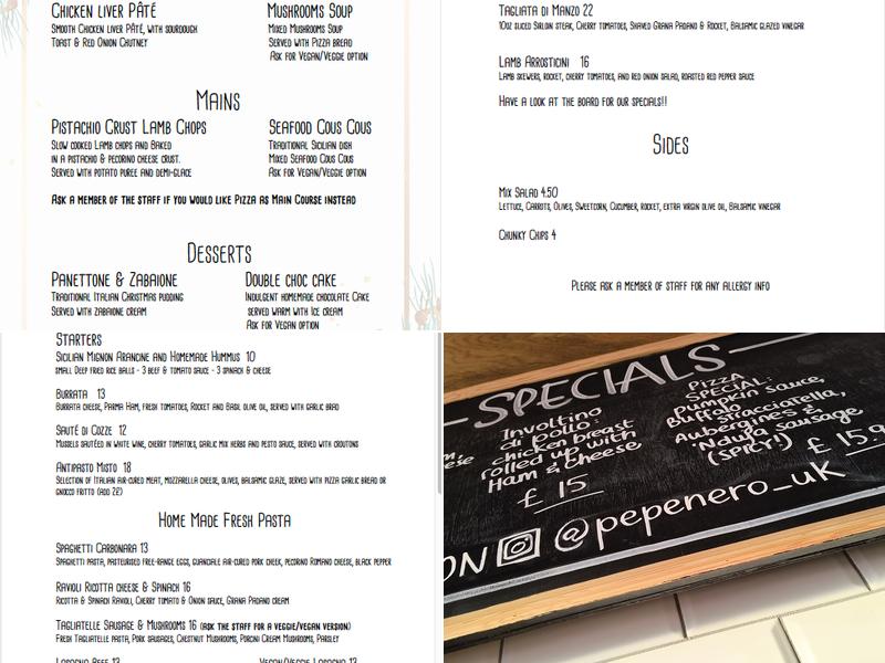 Pepenero Pizza Restaurant Menu