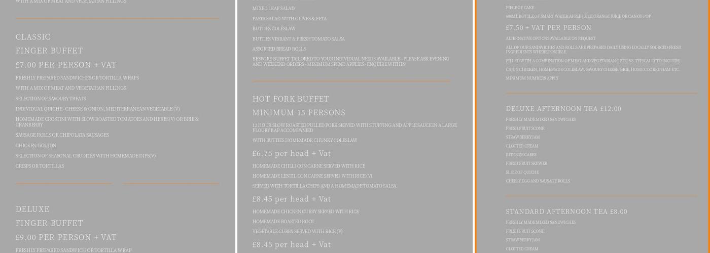 Butties sandwich bar Menu