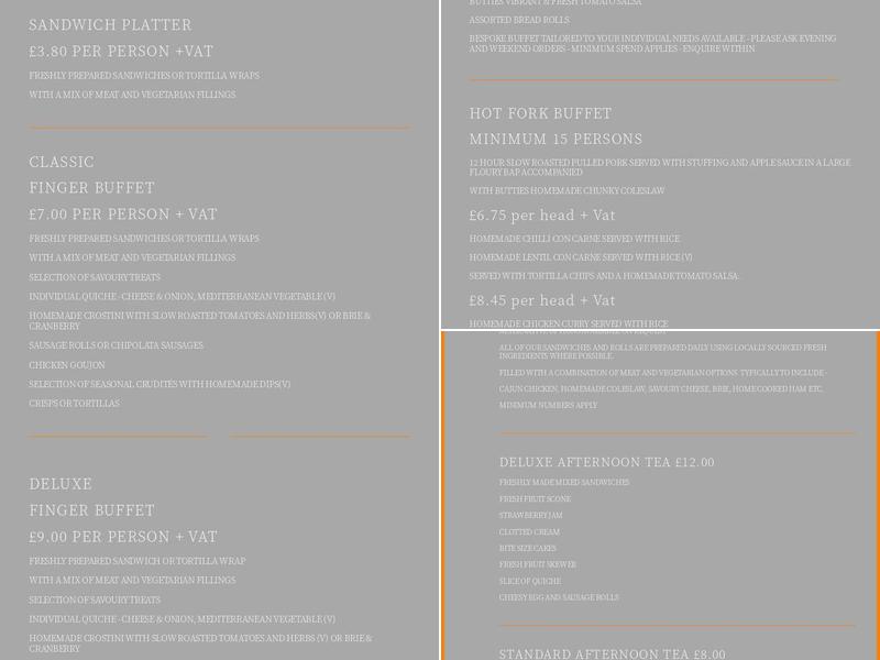 Butties sandwich bar Menu