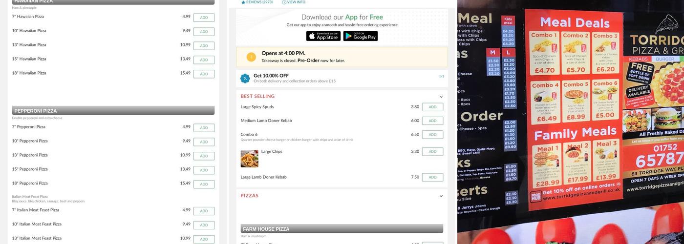 Torridge Pizza And Grill Menu