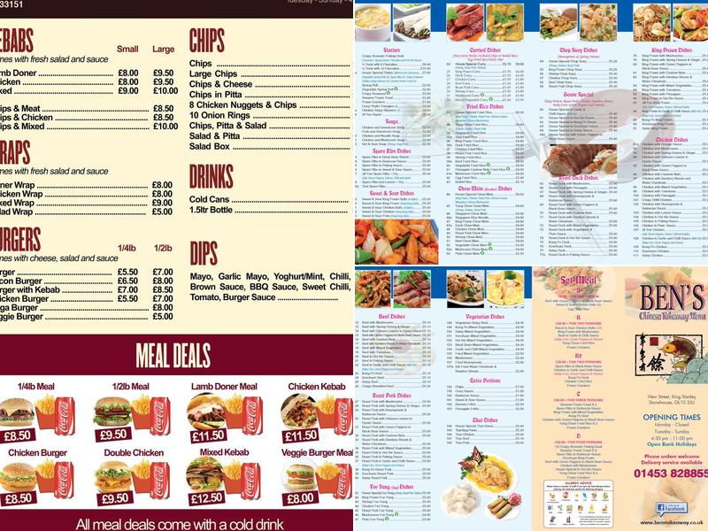 Ben's Takeaway kingsstanley Menu