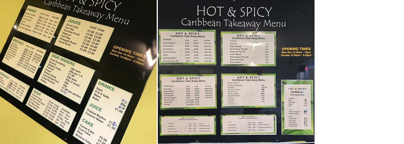 Hot Spicy Take Away Menu