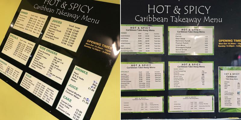 Hot Spicy Take Away Menu