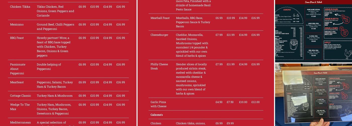 Sam's Pizza & kebab Menu