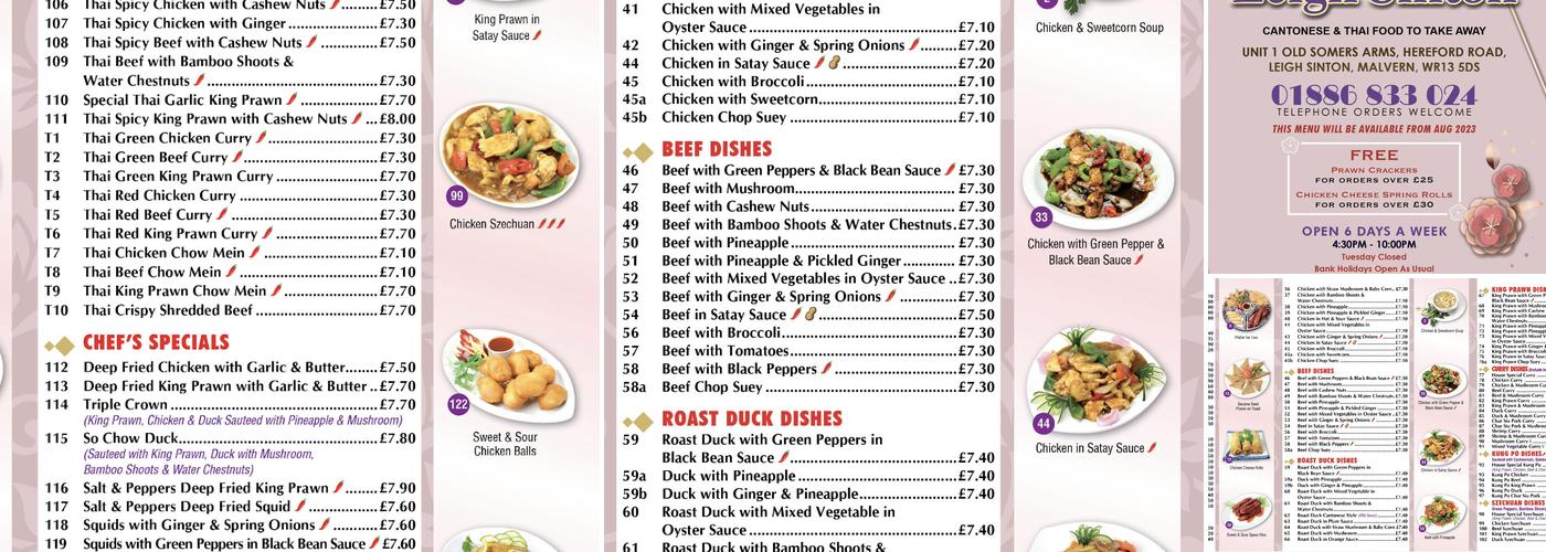Leigh Sinton Chinese Take Away Menu