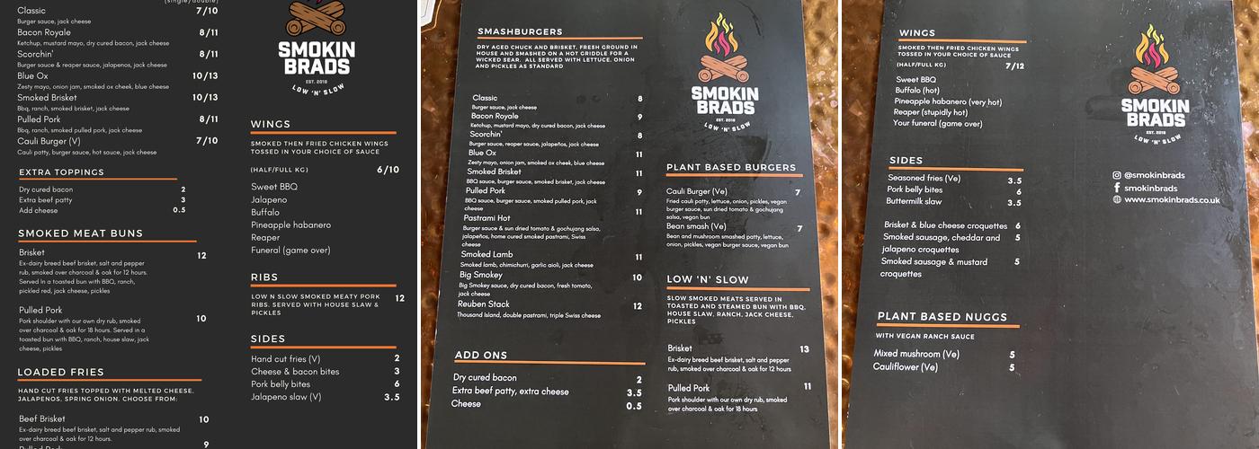 Smokin Brads Menu