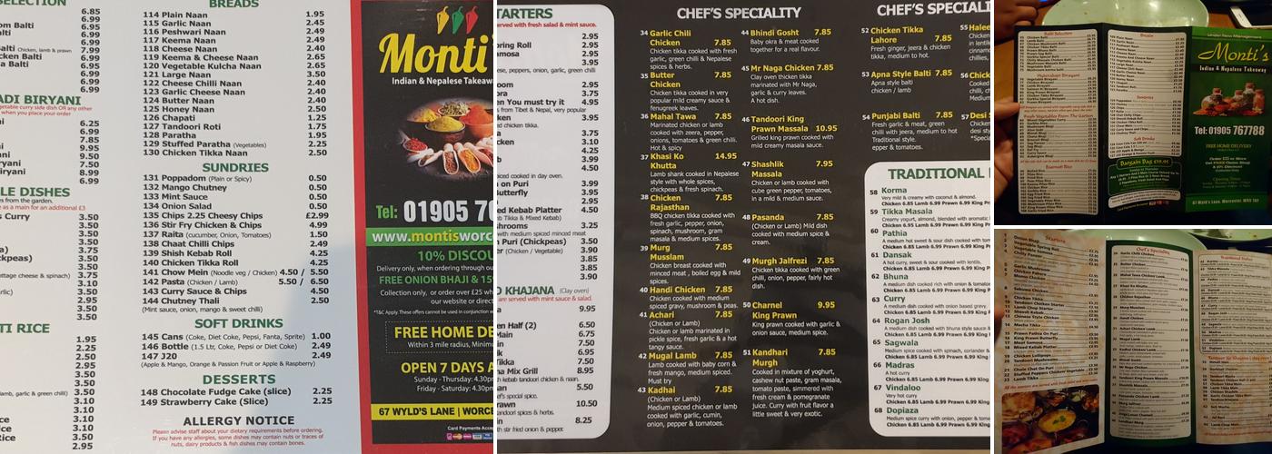 Montis Takeaway Menu