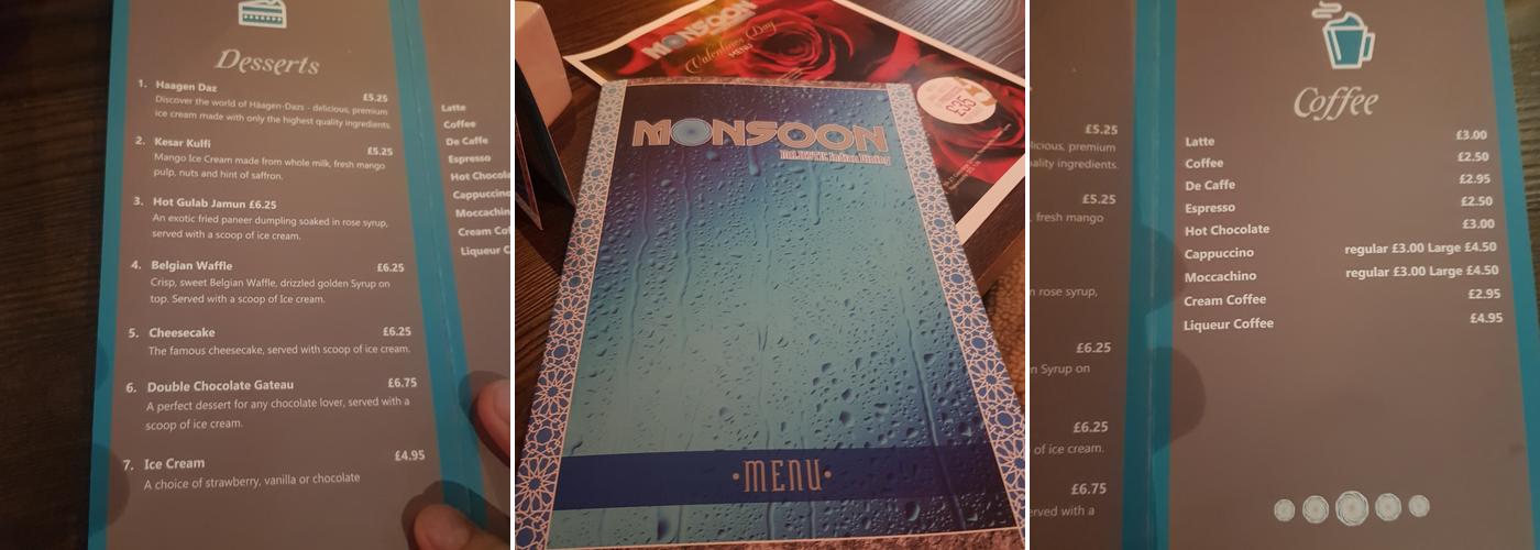 MONSOON MAJESTIC INDIAN DINING Menu