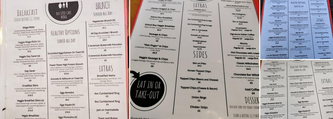 Bus Stop Cafe Menu