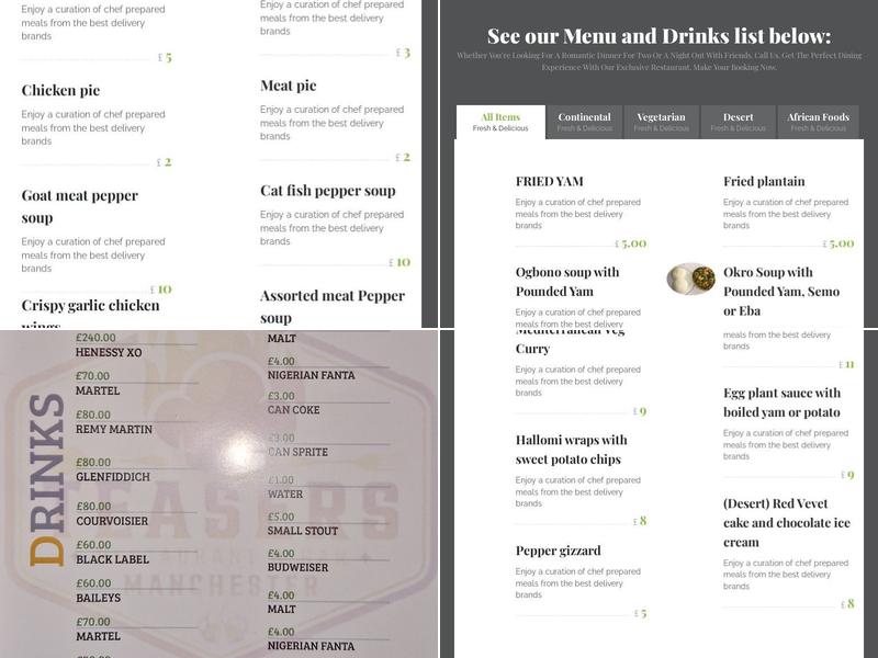 Teasers Restaurant and Bar Menu