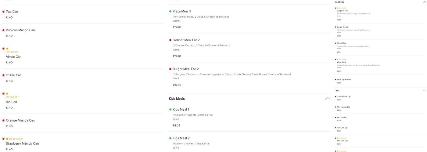 Rosita's Pizzeria Menu