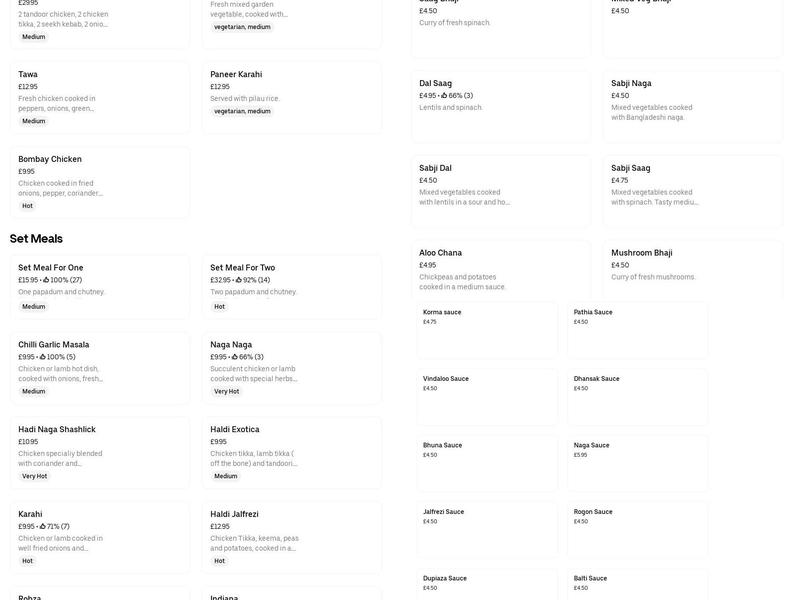 Haldi Lounge & Spice Grill, Manchester Menu