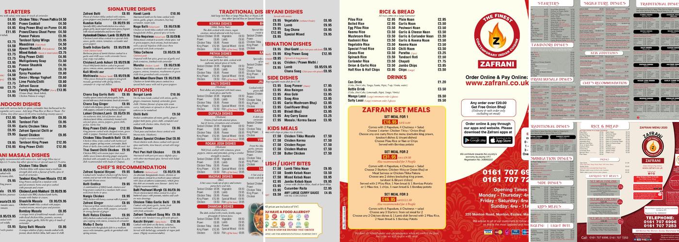 Zafrani Menu