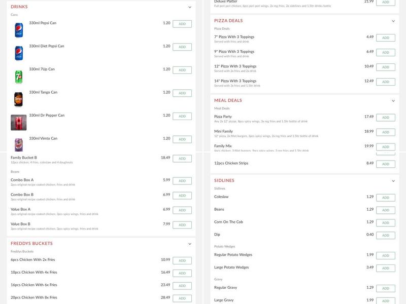 Freddy's Chicken & Pizza Menu