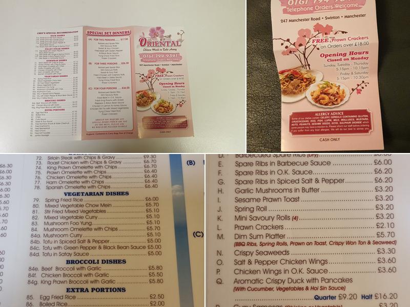 The Oriental Chinese Menu